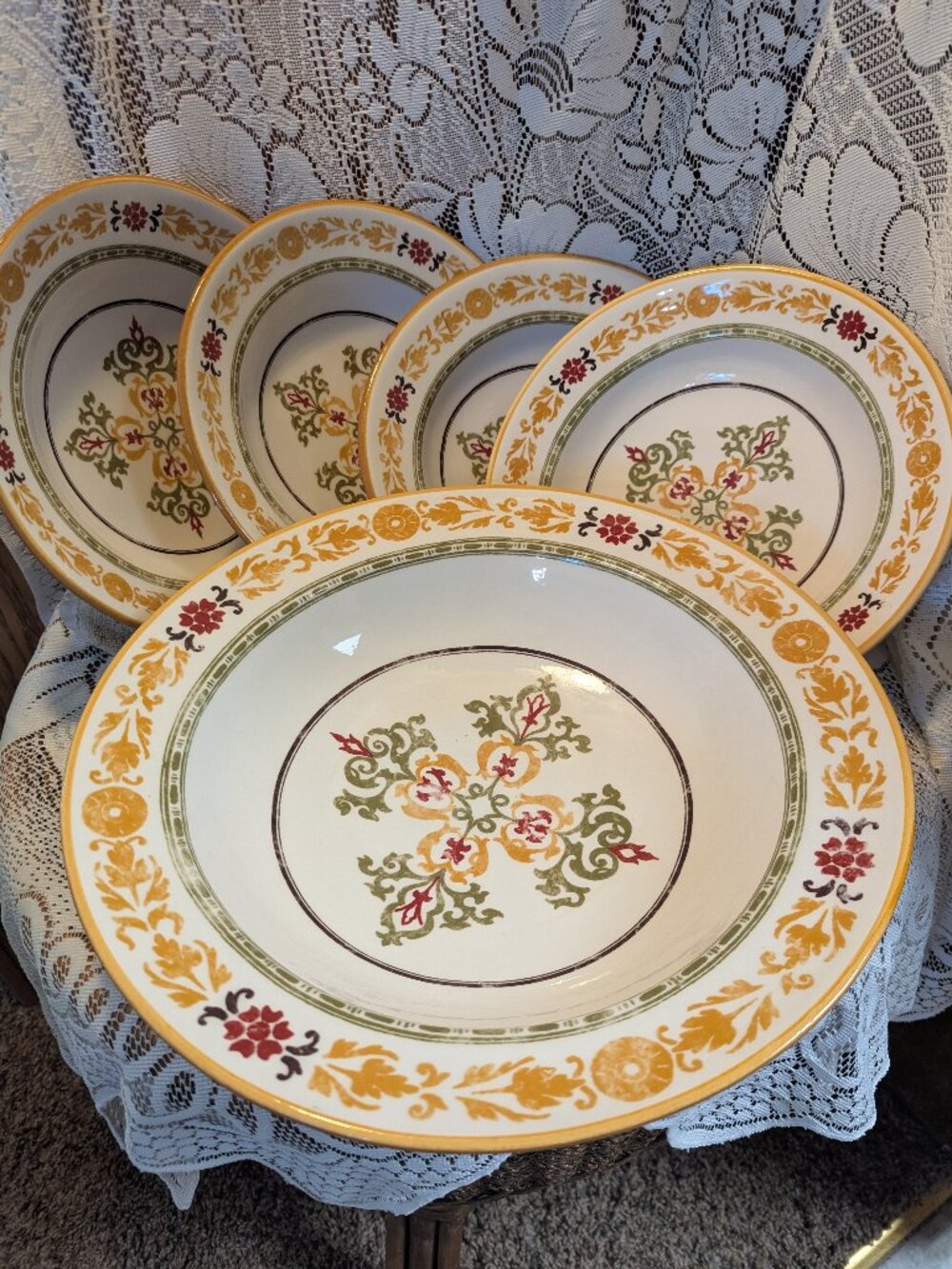 5 Piece Williams Sonoma Pasta Set Retired Asolo Gold Green Tuscany Italy NICE